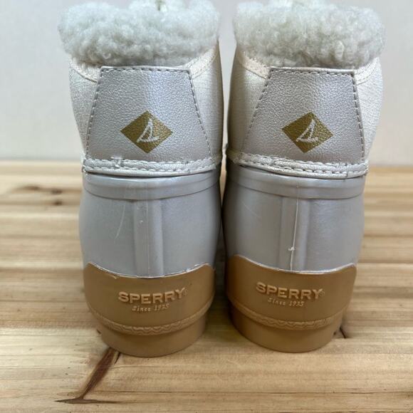 s-l400.jpg Sperry Cozy Duck boots winter rain waterproof silver tan Womens 6 Mens 5 NEW